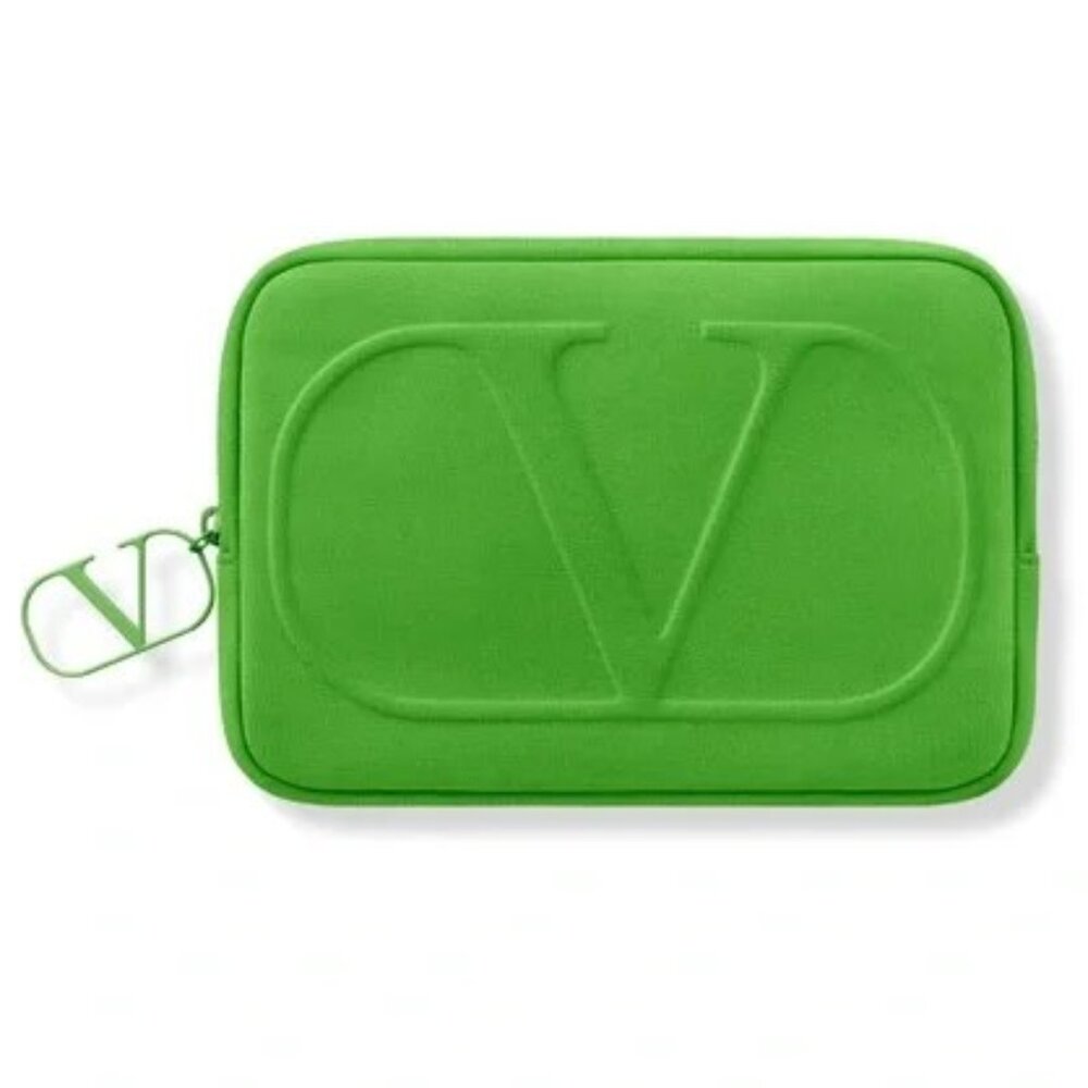 NIP VALENTINO Zip Clutch Green Dopp Case Cosmetics Bag
